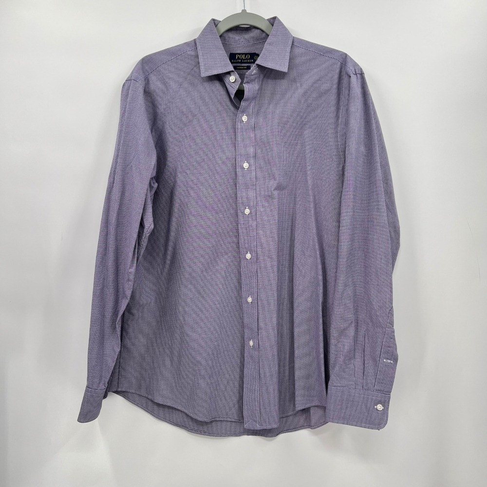 Polo Ralph Lauren Large Button Down Shirt Mens Purple Micro‎ Check Custom Fit